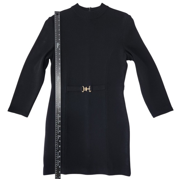 ST JOHN COLLECTION Black Santana Knit Mock Neck Belted Sheath Dress Size 8 - Picture 12 of 13
